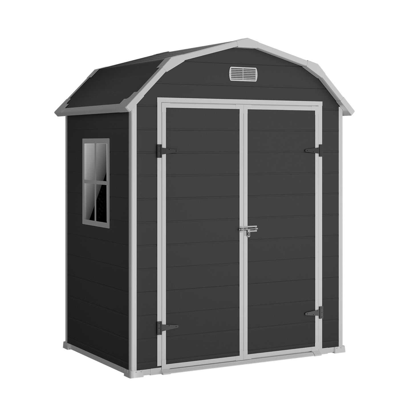Heavy Duty 6x4.5 ft Resin Outdoor Storage Shed with Floor – Lockable & Weatherproof Garden Shed for Patio Furniture, Tools, Bikes, Lawn Mower – Secure Outdoor Storage Box with Window, Black