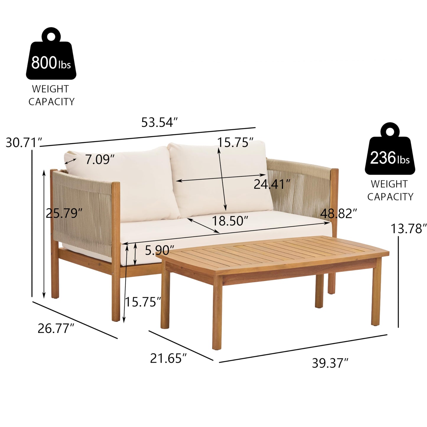 Christopher Knight Home Mayeq 4-Piece Acacia Wood Patio Furniture Set, Outdoor Conversation Sofa Set with Club Chair and Coffee Table, Patio Sectional Chat Set for Backyard Balcony, Teak+Cream