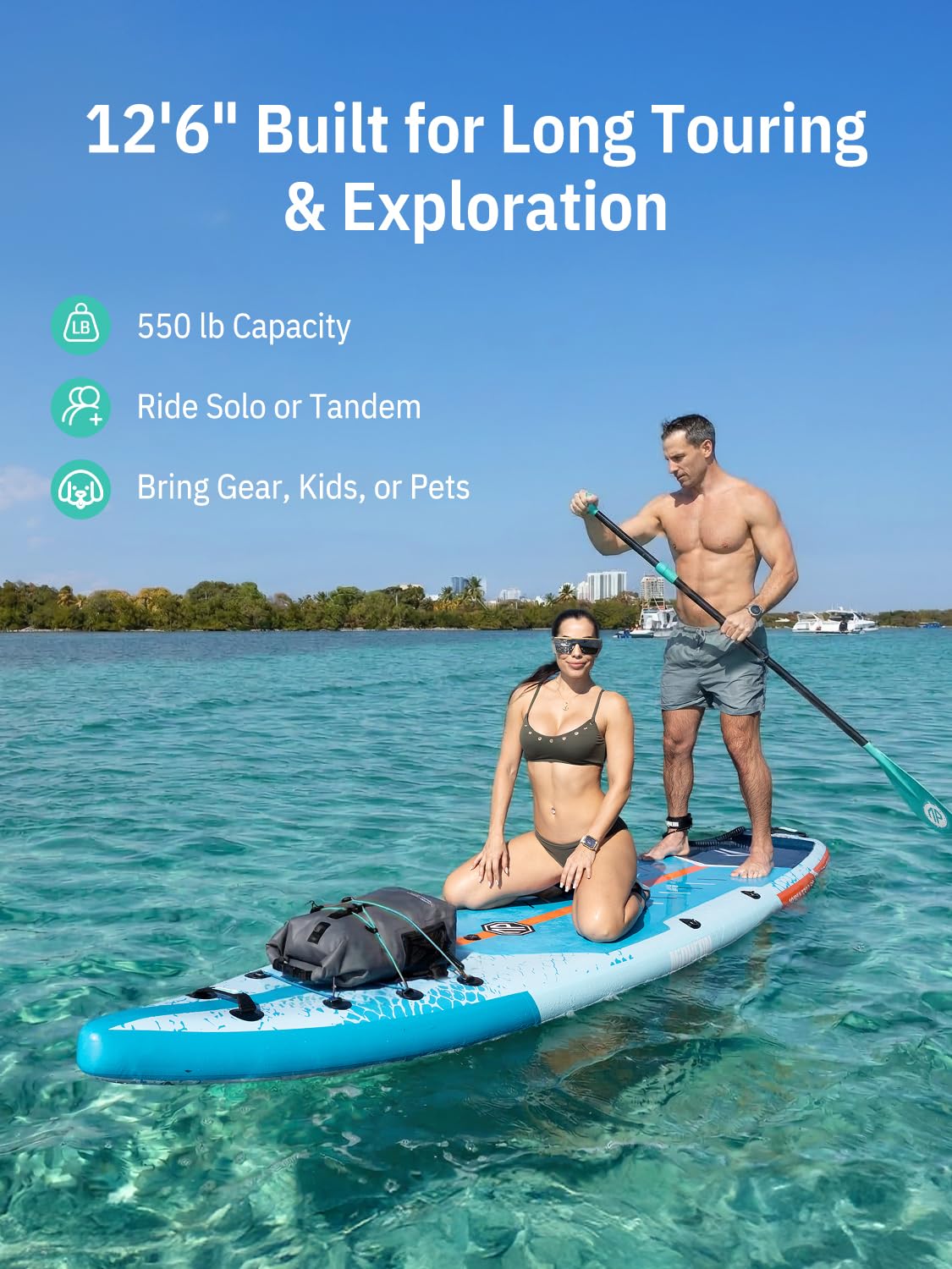 Niphean 12'6" Paddle Board, 550LB Capacity Touring Inflatable Paddle Board with Complete SUP Accessories& Kick Pad, Stable Stand up Paddle Board for Adults & Youth Racing Surfing (Beginner Friendly)