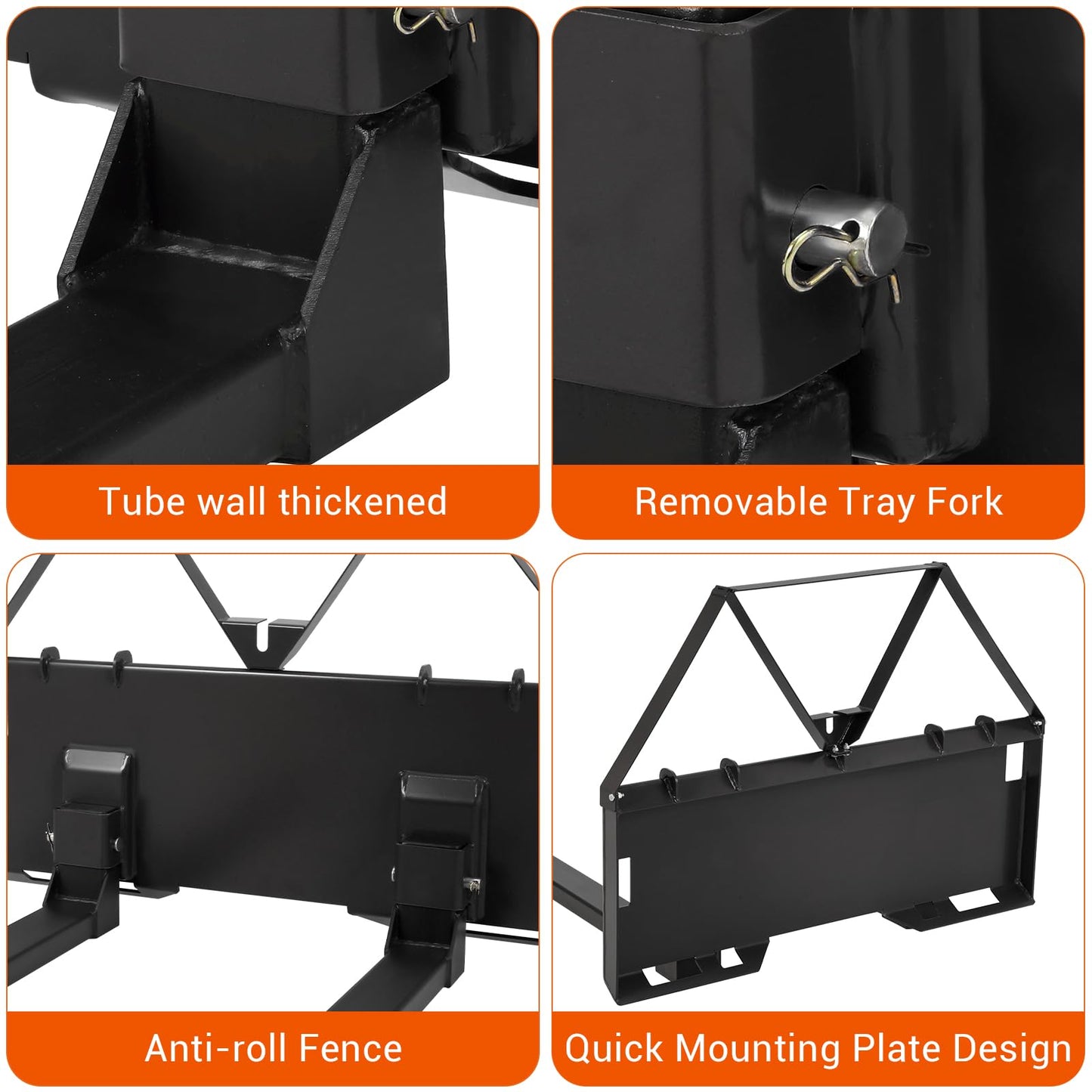 GarveeTech 46 in Skid Steer Pallet Forks, Heavy Duty 3200 LBS Capacity Skid Steer Forks Attachment for Tractors and Loaders, Quick Attach Mount, Black