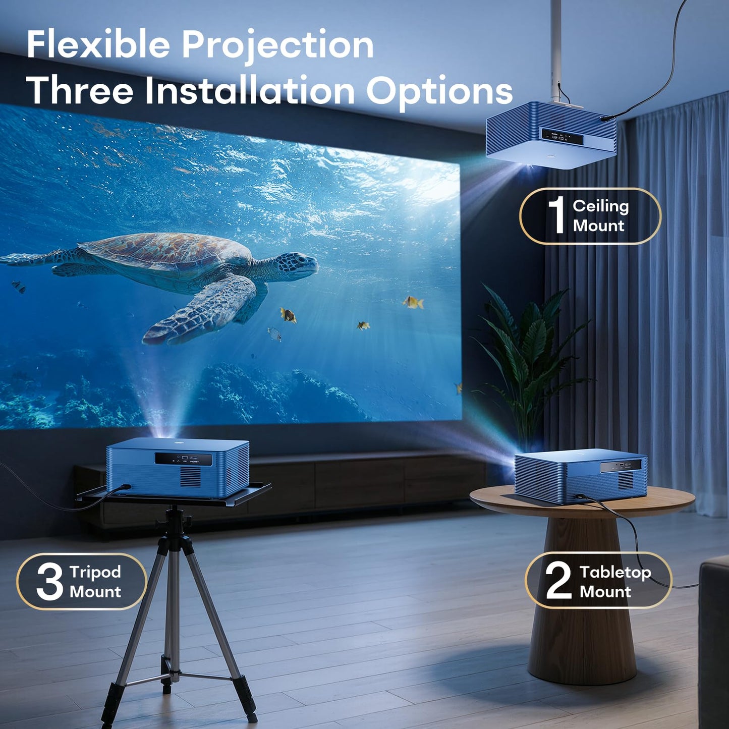 Boldever 3000 ANSI Google TV Smart Projector - 4K Projector with WiFi and Bluetooth, 20W HiFi Speakers Outdoor Movie Proyector, Auto Focus & Keystone Projector for Home Theater Indoor