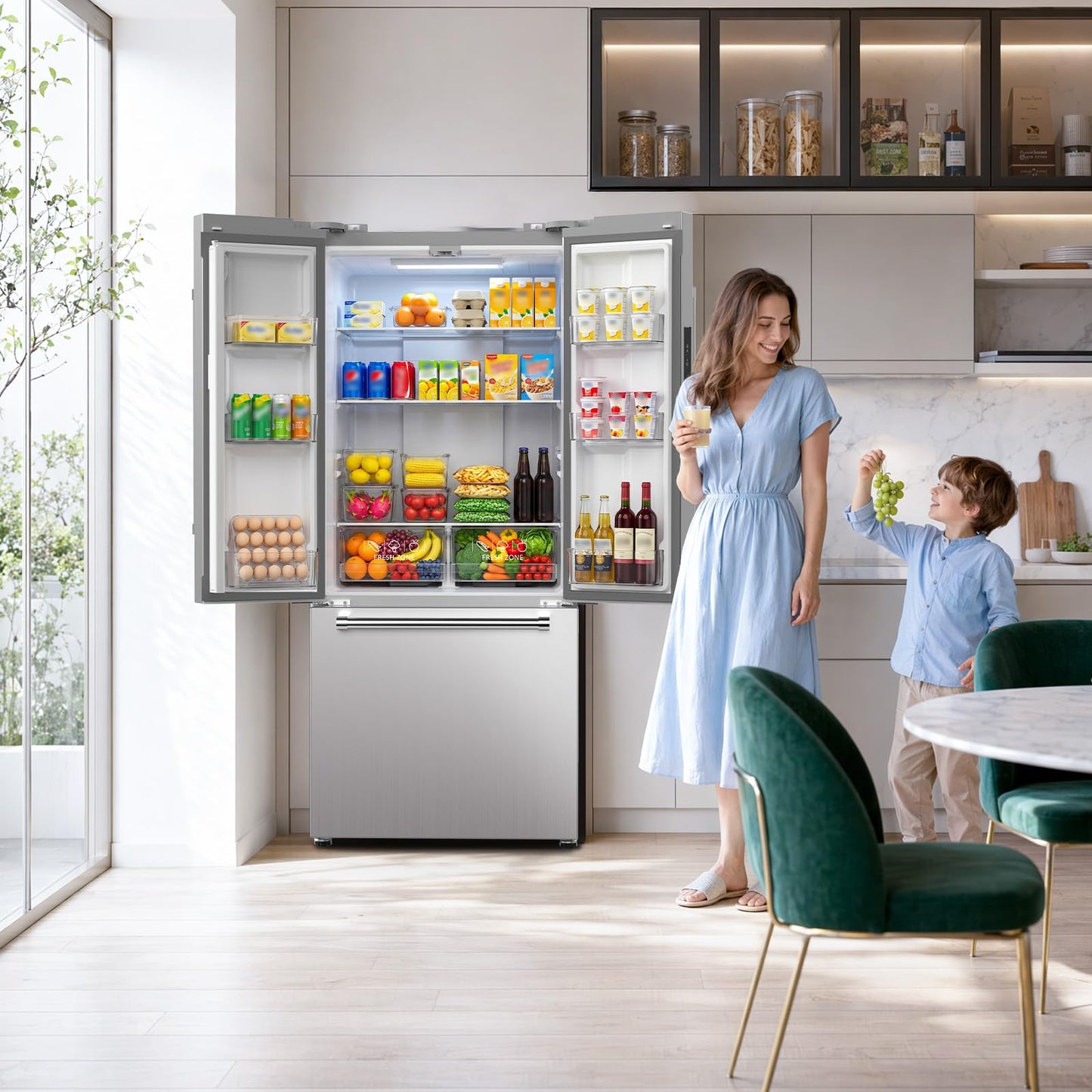 Electactic 17.5 Cu.Ft Compact Refrigerator with Ice maker, Powerful Cooling, Quiet Operation, LED Light, Door Alarm, Suitable for Home, Dorm and Office,Stainless Steel