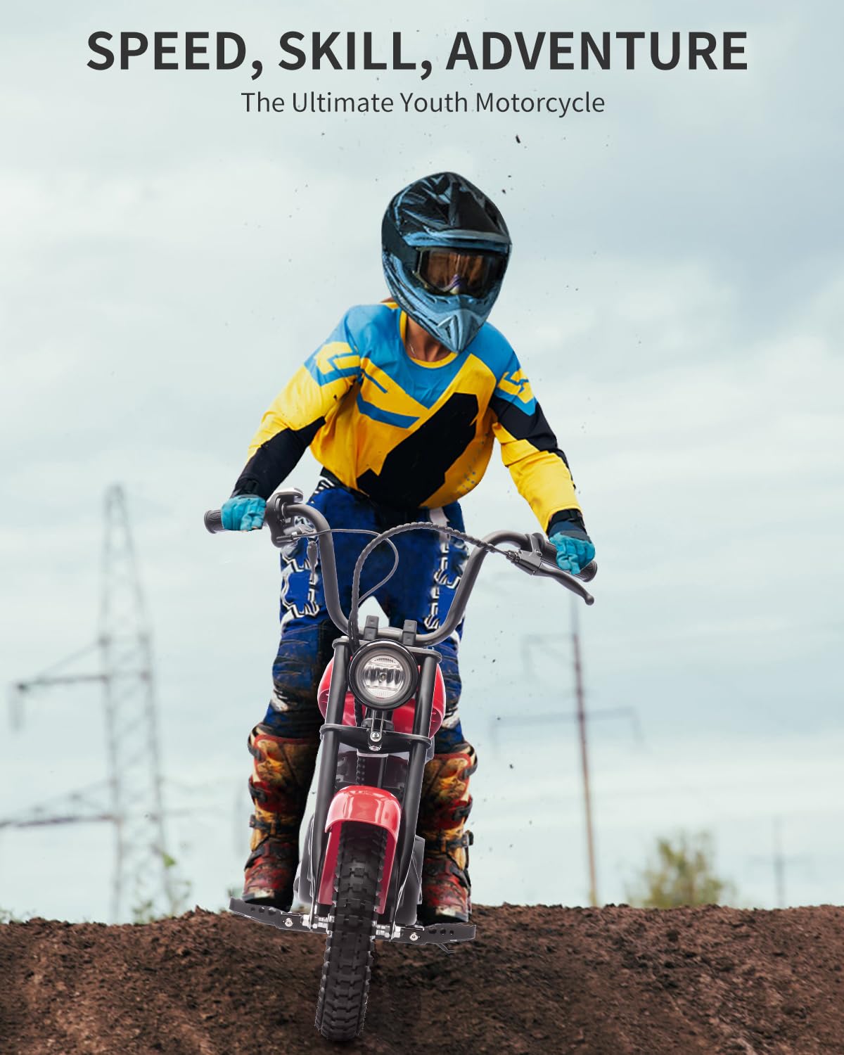 Electric Dirt Bike for Kids 24V, 150lb Max Weight & 15mph, Chain Driven Motor w/12'' Air Filled Tires, Handbrake & Shock Absorbers, LED Lights, Power Display Ride On Toy for Boys & Girls