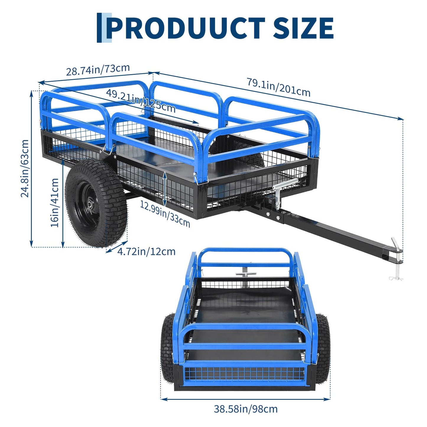Garvee 1500 Lbs Heavy Duty Steel Dump Cart, 15 Cu ft Garden Utility Trailer with Removable Sides, Hand Pull or Foot Pedal Dumping for ATV UTV Lawn Mower Tractor