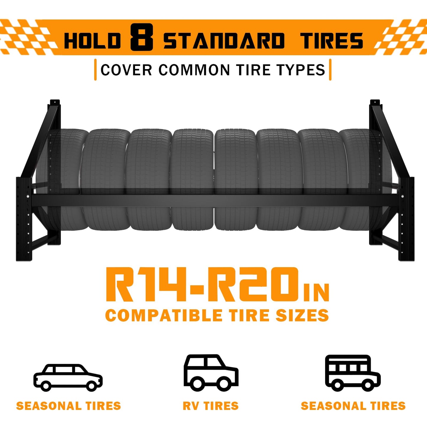 NULTRUMA Wall Mounted Heavy-Duty Tire Rack, 79"x31.5"x22.8" Large Capacity Tire Storage Shelf, 600lbs Max Load, Spare Tire Rack Powder Coated Steel for Garage, Workshop & Auto Repair Shop