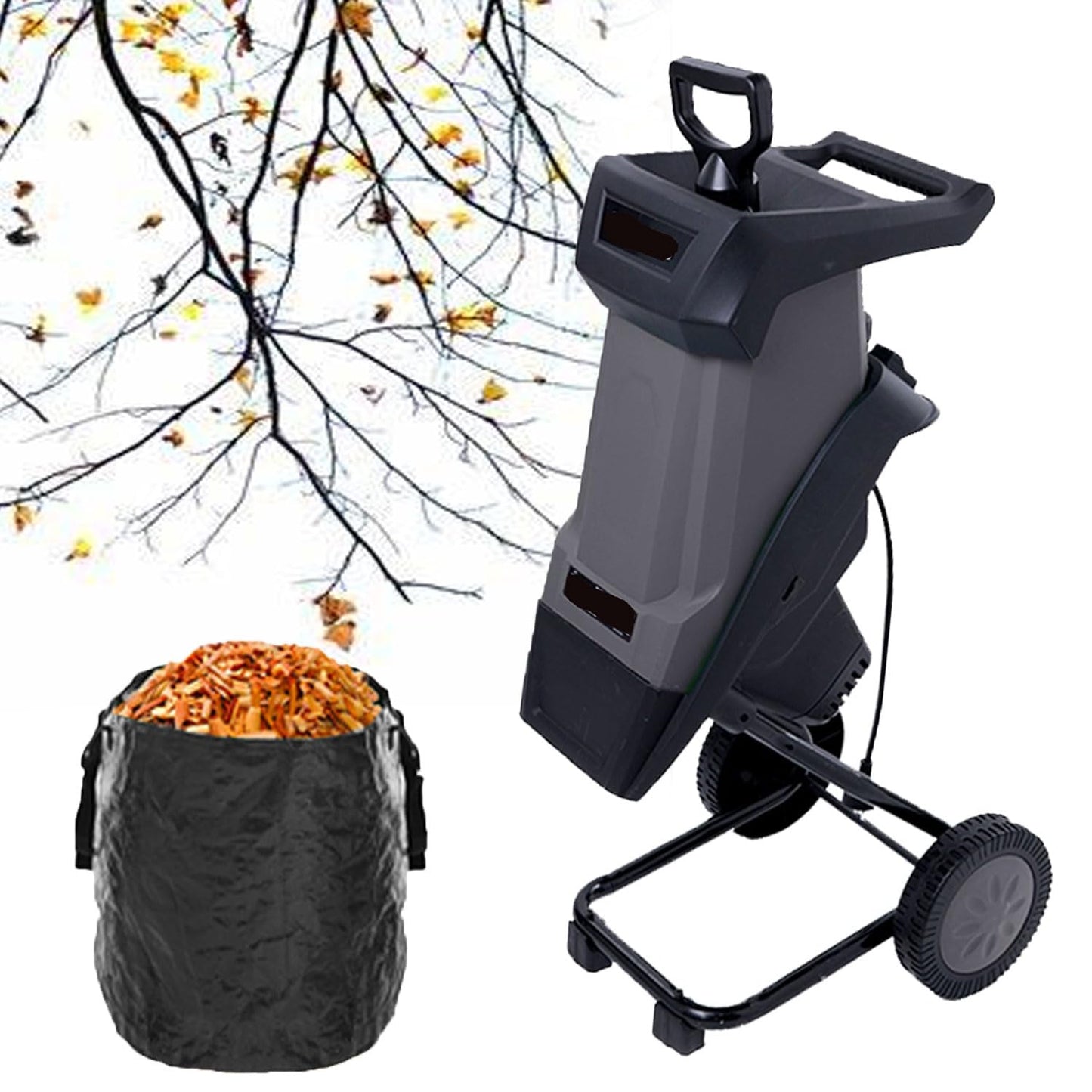 2400W Electric Wood Chipper, 4500rpm Portable Tree Branch Shredder, with 50L Collection Bag&30m Power Cord, 40mm Cutting Direct, Overload Protection Switch, for Shredding Hedge Scrap, Bush Waste