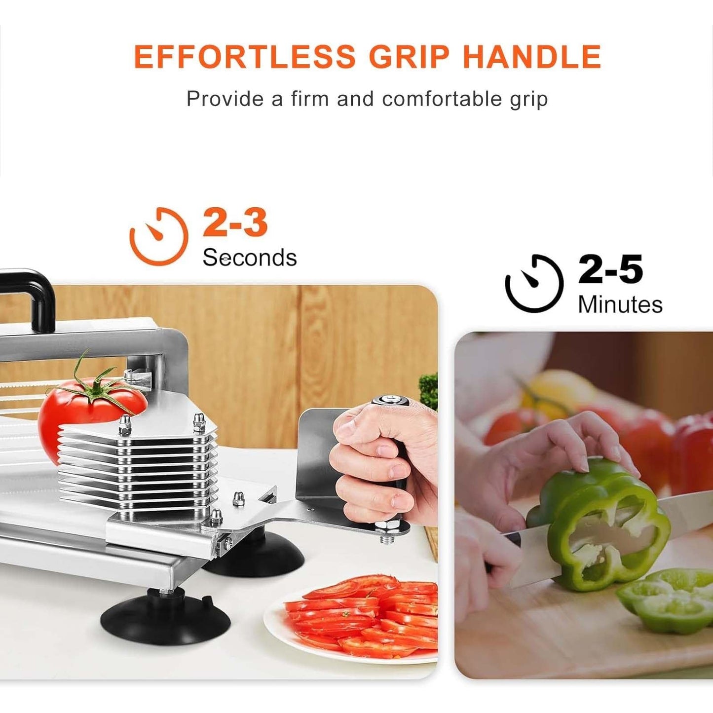 Manual Vegetable Fruit Slicer, Commercial Tomato Cutter with Stainless Steel Blades, 4 Suction Cups, Heavy Duty Kitchen Machine for Onion, Potato, Cucumber, Lemon and More(3/16in-4.7mm)