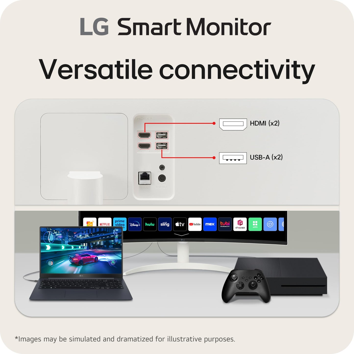 LG 34SR60QC-W 34-inch QHD (3440x1440) Curved Smart Monitor with Streaming, UltraWide Screen, webOS, HDR10, 100Hz, Built-in Speaker, AirPlay2, Screen Share, Bluetooth, ThinQ App, White