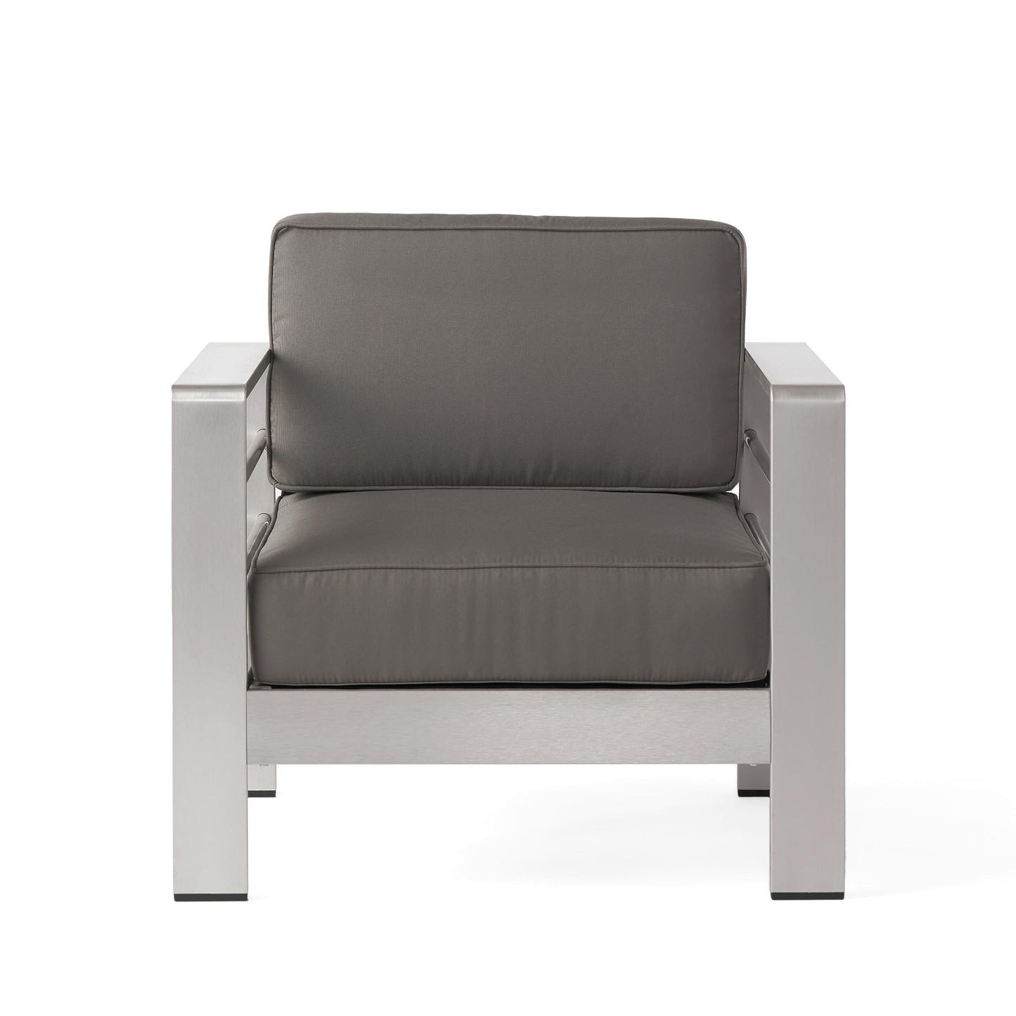 Christopher Knight Home Cape Coral Outdoor Set of Club Chairs with 3 Seater Loveseat and Firepit, 4-Pcs Set, Khaki / Dark Grey