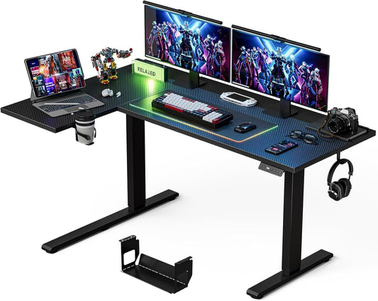 Muvai 71 Inch L Shaped Standing Desk Adjustable Height with Cable Management Tray,Gaming Electric Corner Standing Desk, Sit Stand Computer Table with Reversiable Splice Board, Black Carbon