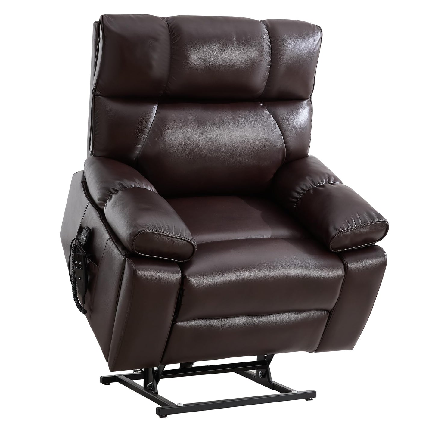 KEIKI Leatheraire Oversized Electric Power Lift Recliner Chair with Heat & Massage, Dual Motor, Infinite Positions, Hidden Cup Holders, Medium-Firm, Heavy Duty Up to 350 lbs, Dark Brown