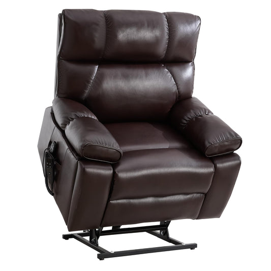 KEIKI Leatheraire Oversized Electric Power Lift Recliner Chair with Heat & Massage, Dual Motor, Infinite Positions, Hidden Cup Holders, Medium-Firm, Heavy Duty Up to 350 lbs, Dark Brown