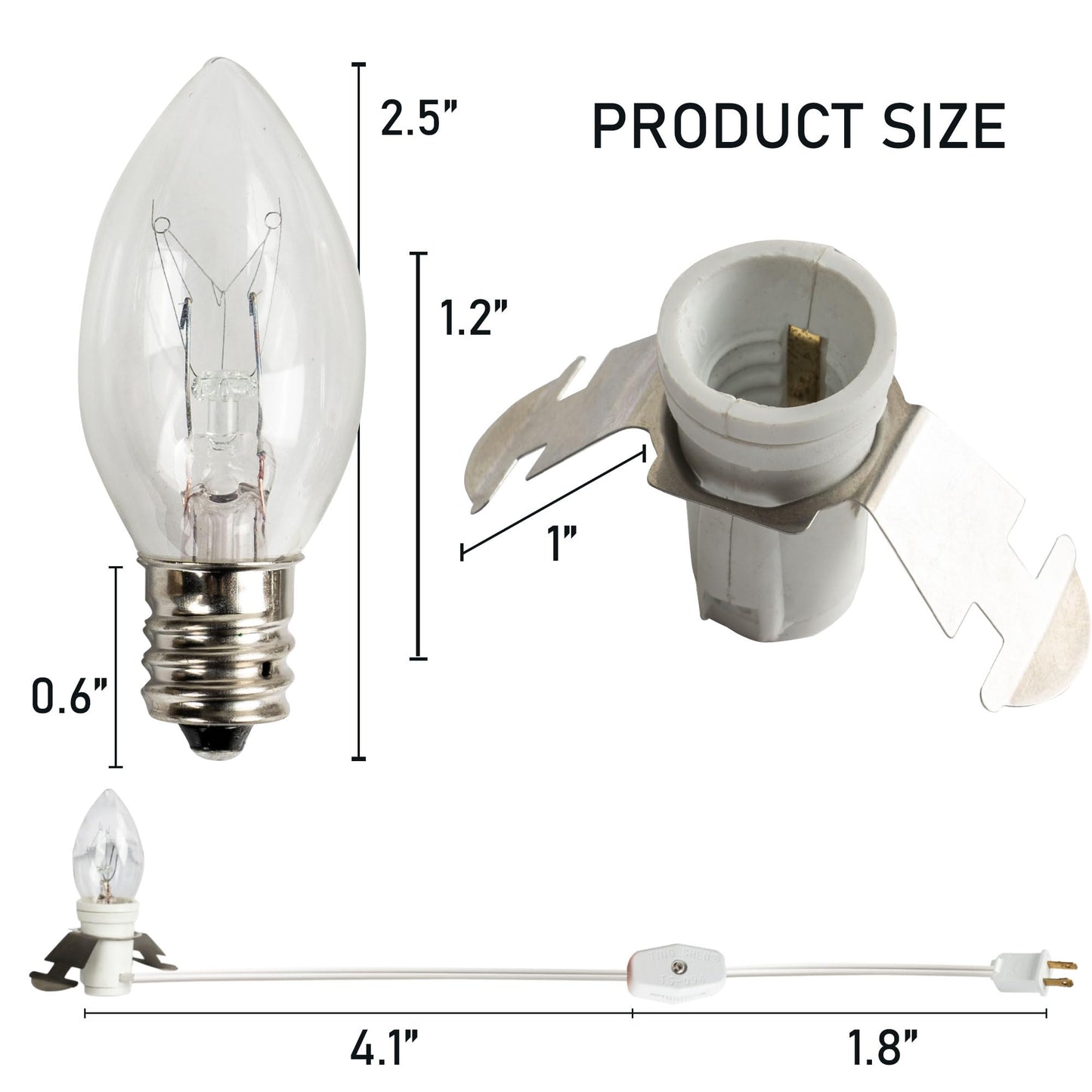 Dazzle Bright 4 Pack Accessory Cord with E12 Socket, Warm White Incandescent Bulbs, Model 31001A-09