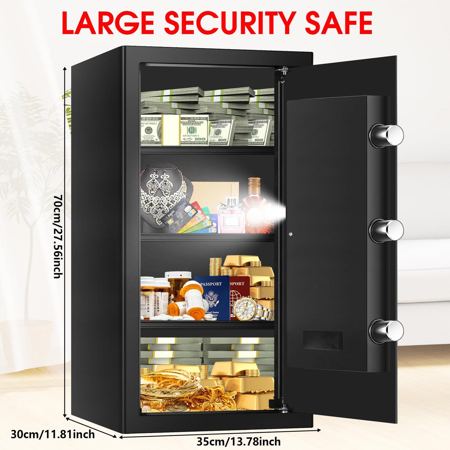 6.0 Cuft Large Fire Proof Safe for Home Documents, Safe Box Fireproof Waterproof with Electronic Keypad, Spare Keys and Alert System, Digital Home Safes Water and Fireproof for Office Money Valuables