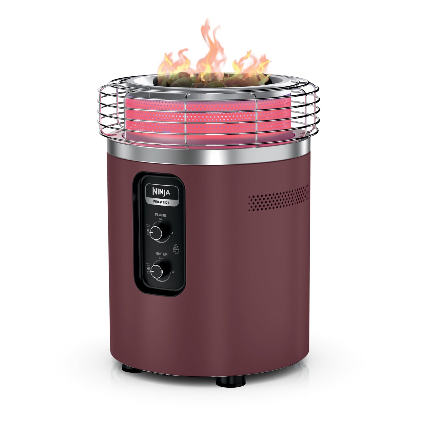 Ninja Fireside360™ Outdoor Heater & Fire Pit | 3 Modes: Flame, Heat, Flame & Heat | Portable for Patio, Deck, Camping, Beach | Easy Control Smokeless Flames | Push to Start Ignition | Maroon | OF101RD