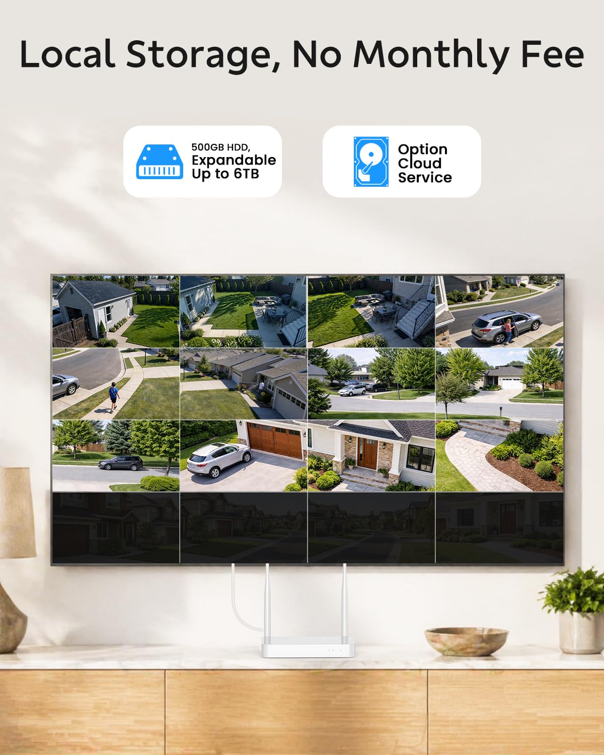 Triple-Lens Security Camera System Wireless Outdoor, 4 Cameras 12 Views