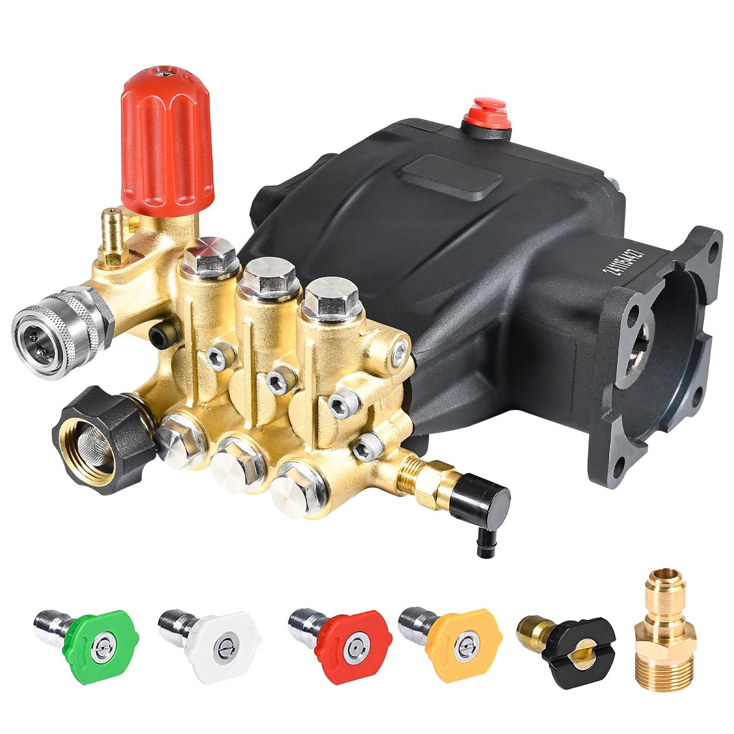 TOOLCY Pressure Washer Pump 3400 PSI Max 3.0 GPM, 3/4 Inch Shaft Horizontal Triplex Plunger Replacement, Direct Drive, with Unloader, 5 Nozzle Tips, 3/8" QC to M22-14mm Adapter