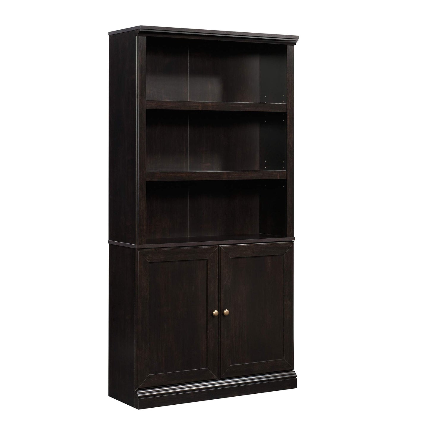 Sauder Select Book Shelf, Bookshelf with Storage, Library Bookcase with Doors and Adjustable Shelves, in Estate Black