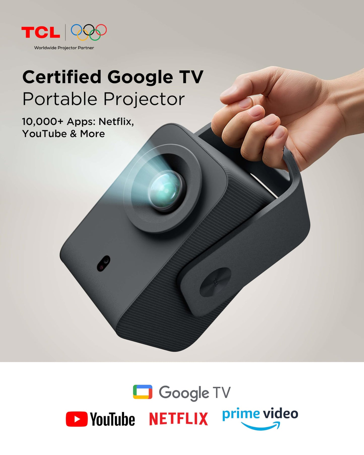 TCL C1 Smart Projector 4K Support, Compatible with Google TV, WiFi and Bluetooth, Auto Focus/Keystone, 1080P HDR10, Dolby Audio, 285° Rotation Mini LCD Projector for Bedroom/Home Theater/Outdoor,Black