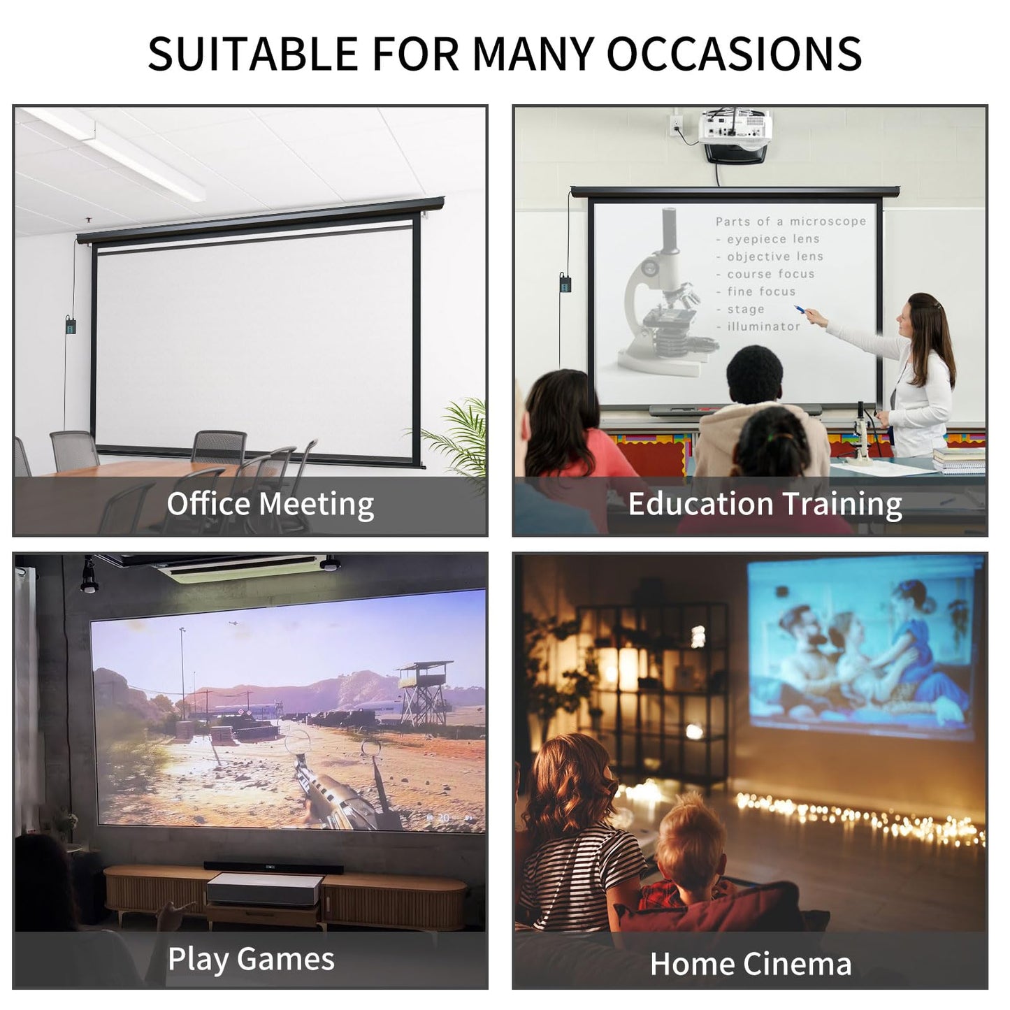 Aoxun 140 Inch Pull Down Projector Screen, HD 4K 16:9 Motorized Retractable Projector Screen for Indoor and Outdoor with Remote Control, Manual Projection Screen for Home Theater or Office, Black