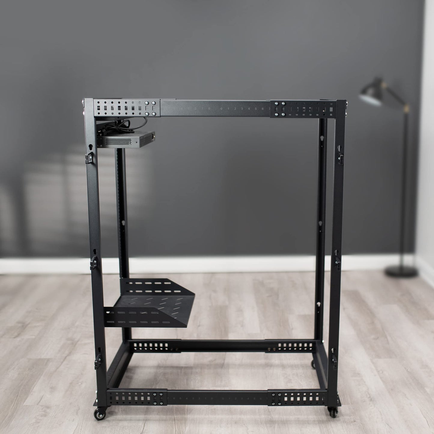 VIVO 25U Freestanding Server Rack, Mobile Open Frame 22 to 40 inch Adjustable Network Server Cart, Black, CART-SR25U