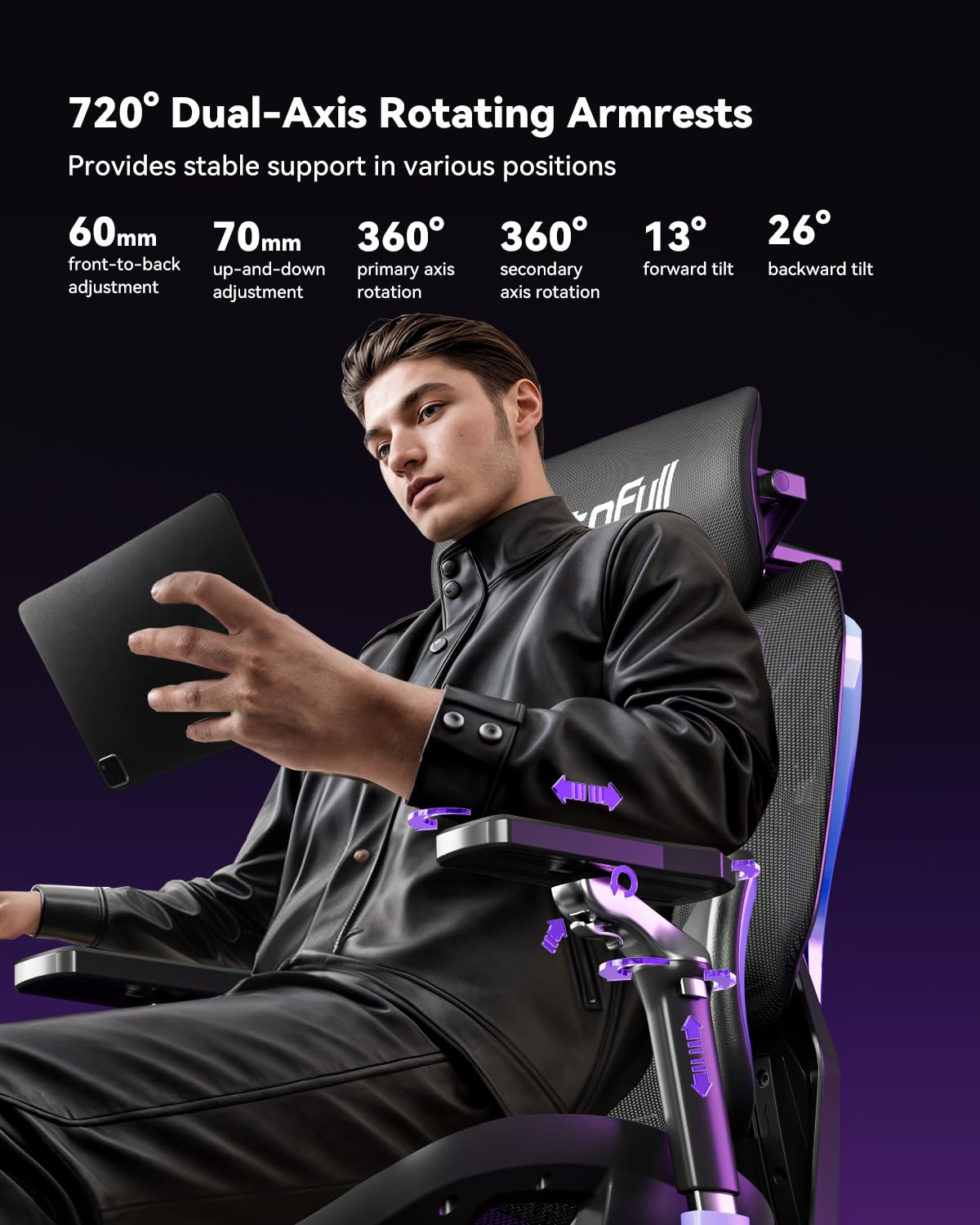 Autofull G7 Gaming Chair - 3-Zone Lumbar, 22-Point Adjustment, Breathable Mesh, Custom Backplate, 720° Armrests, BIFMA Certified Ergonomic, 140° Recline, IGR Certified, Niko Endorsed - Gift for Gamers
