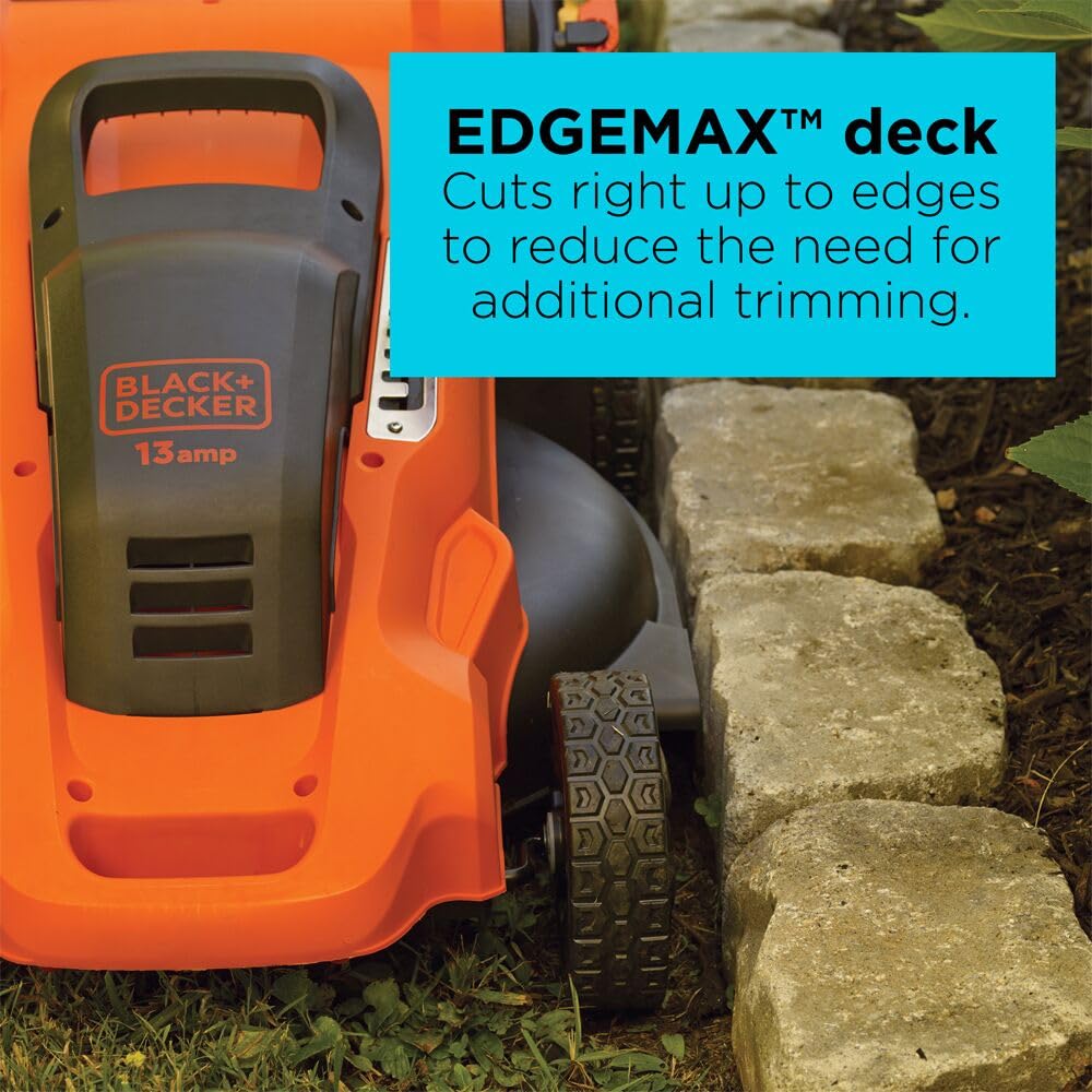 BLACK+DECKER 20-Inch Corded Electric Lawn Mower, Ultra Light Push Mower, 13-Amp High Output Motor, 3 in 1 Cutting Versatility, Tool Free Height Adjustment, 7-setting Cutting Height (MM2000)