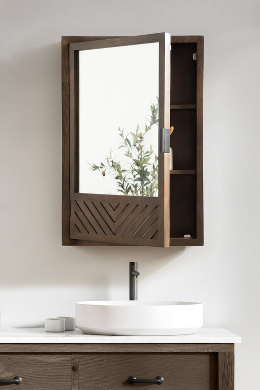 Kate and Laurel Mezzeta Decorative Modern Rectangle Bathroom Cabinet with Mirror, 20 x 5 x 30, Brown, Wooden Bathroom Mirror with Storage for Bath Medicine Cabinet or Over-the-Toilet Storage Cabinet