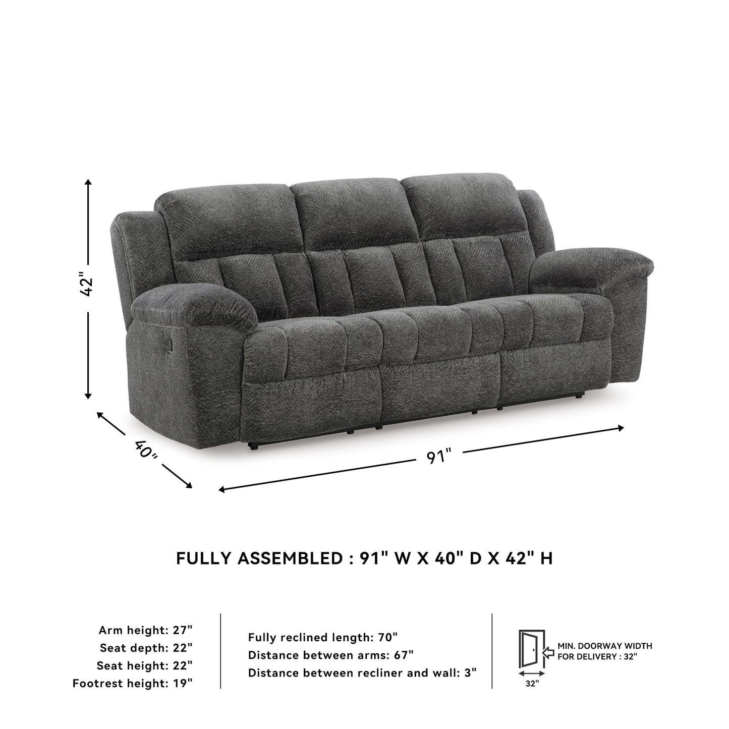 Signature Design by Ashley Frohn Contemporary Manual Reclining Sofa, Gray