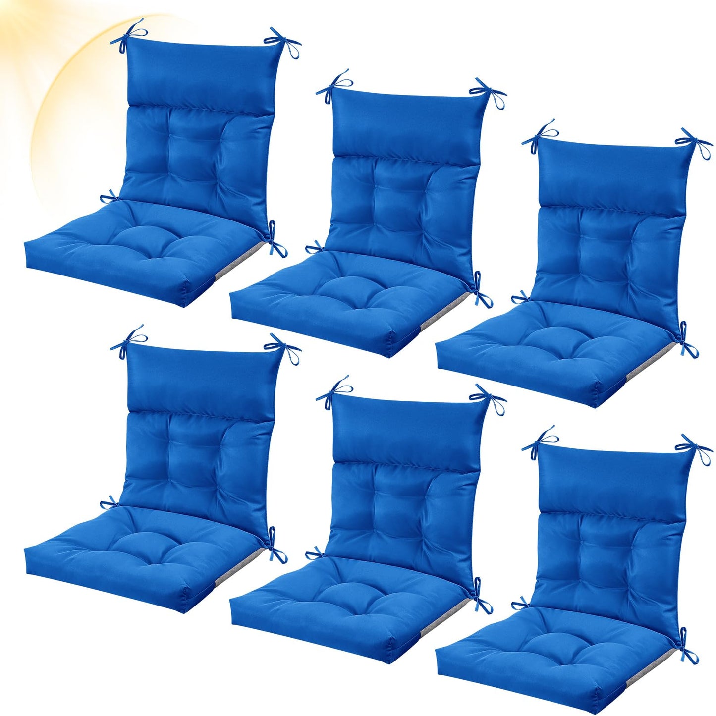 Sintuff 6 Pcs 44 x 21 x 4 Outdoor Chair Cushion Patio Chair Cushions Seat/Back Tufted Pillow with Ties Water Resistant Replacement Indoor Patio Furniture Outdoor Furniture (Solid Color,Blue)