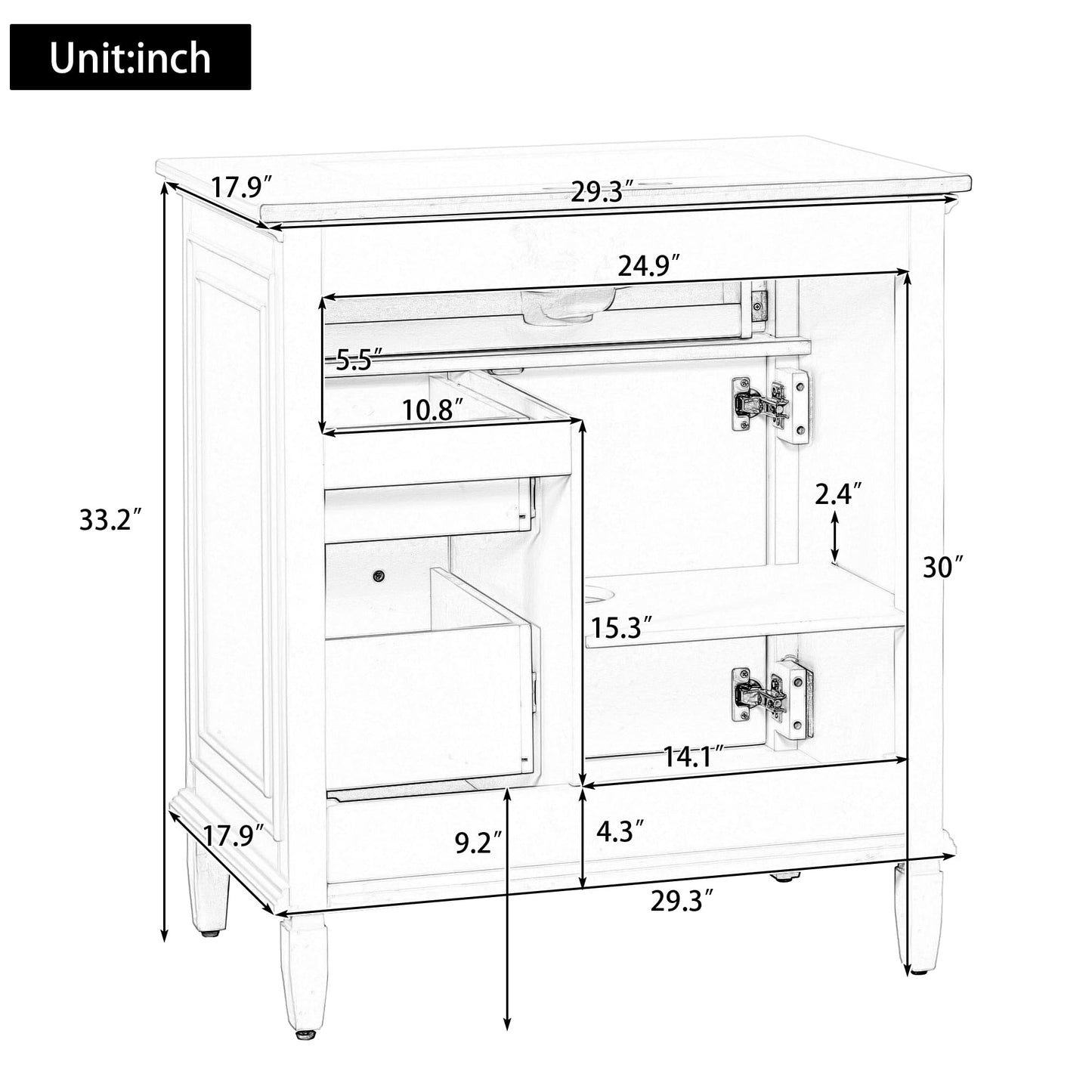 Bathroom Vanity with Ceramic Sink Top Set 30inch, Cabinet with Two Tip-Out Drawers and Door Rack, Adjustable Shelf, Solid Wood Legs, Soft-Closing Door, Gray Blue