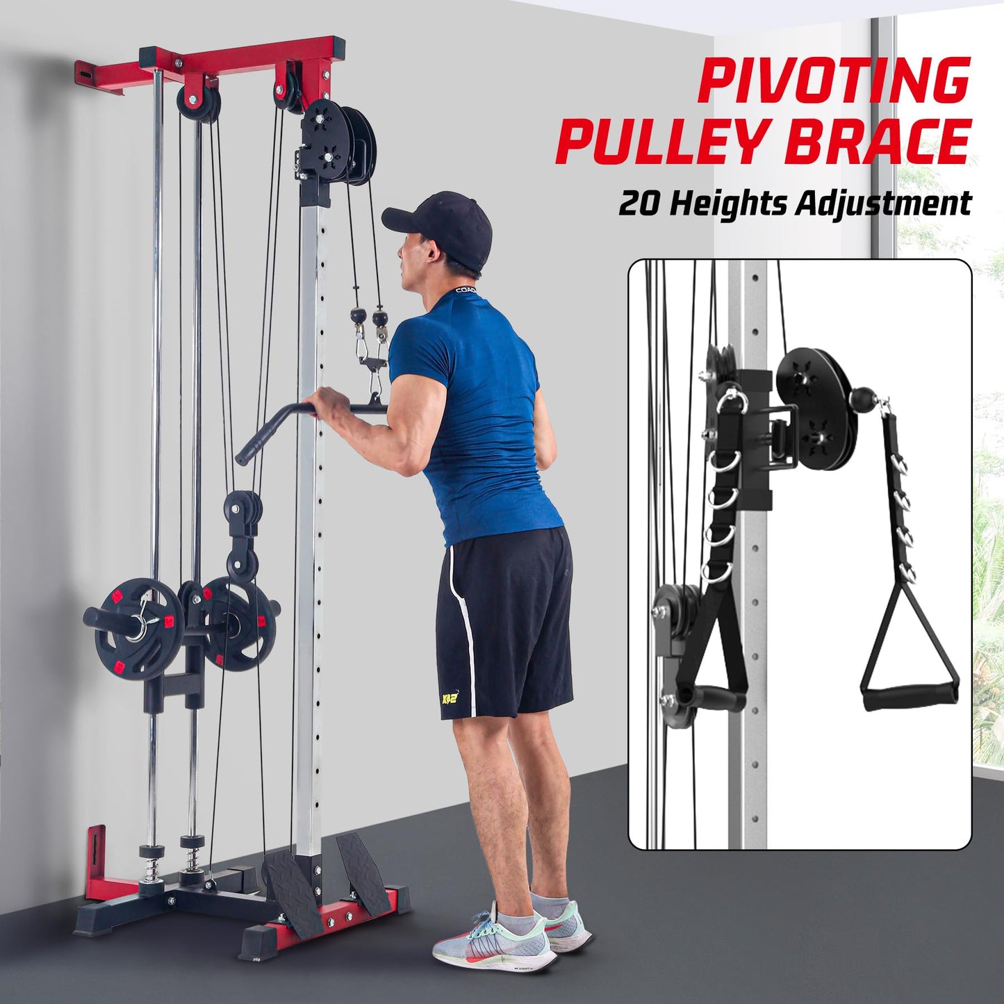 Garvee Wall-Mounted LAT Pulldown & Cable Machine – Dual Pulley System – 20 Height Settings – 400 Lbs Capacity – Full-Body Home Gym Trainer – Space-Saving Design