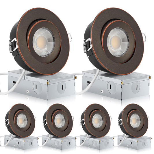 KnLnny Ware LED Recessed Lights 4 Inch, Oil-Rubbed Bronze, Dimmable, 9W 750LM, 6 Pack, Adjustable Eyeball Gimbal,