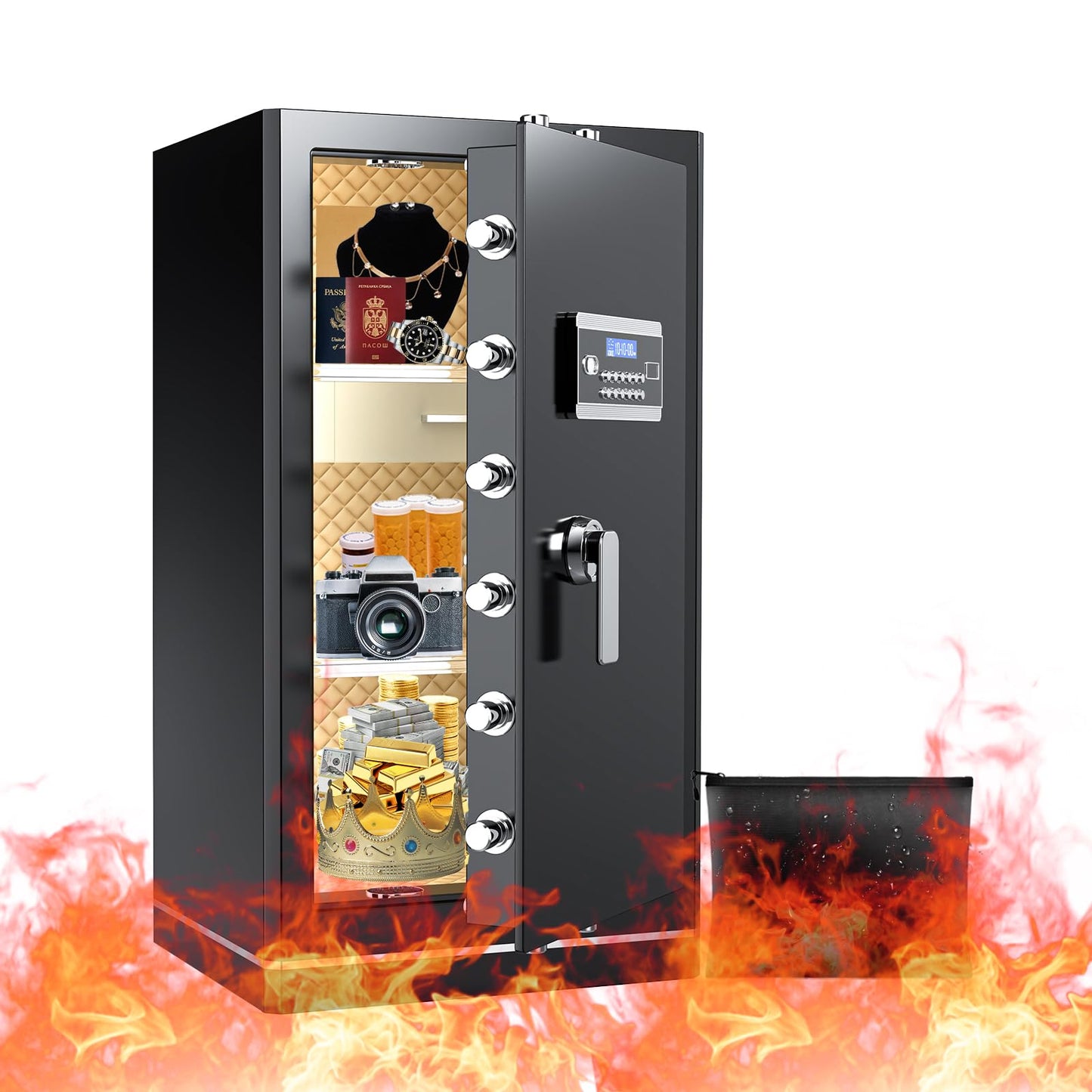 FABAO 8.1 Cuft Extra Large Home Safe,Big Security Fireproof Safe Box with Fireproof Bag,Built-In Drawer and Removable Shelf Perfect for Safe Box to storage Documents Money Valuables（Keypad Lock）