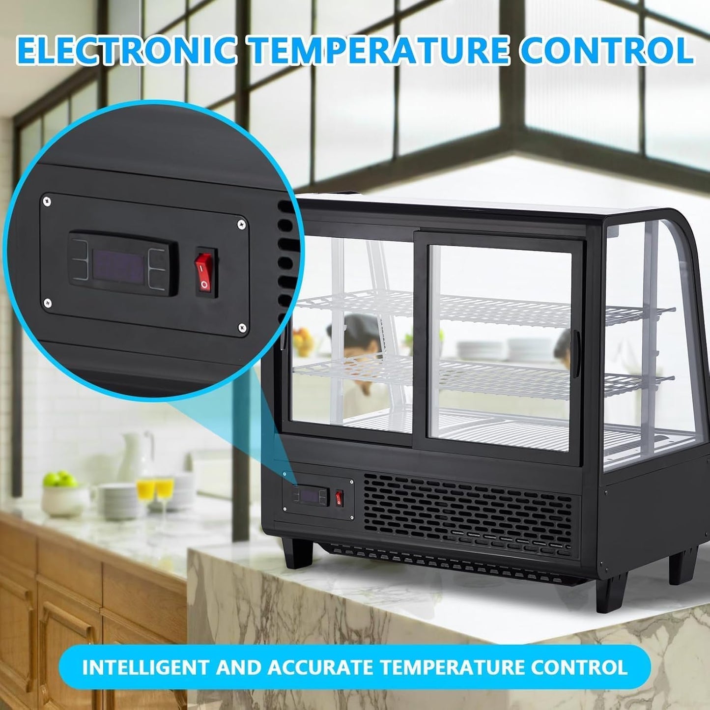 ActiveTrail 3.5 Cu.FtCommercial Display Refrigerator, Glass Door Merchandiser Cooler with Adjustable Shelves, LED Lighting, Sliding Rear Door, Temperature Control for Bakery, Cafe, Restaurant, Store