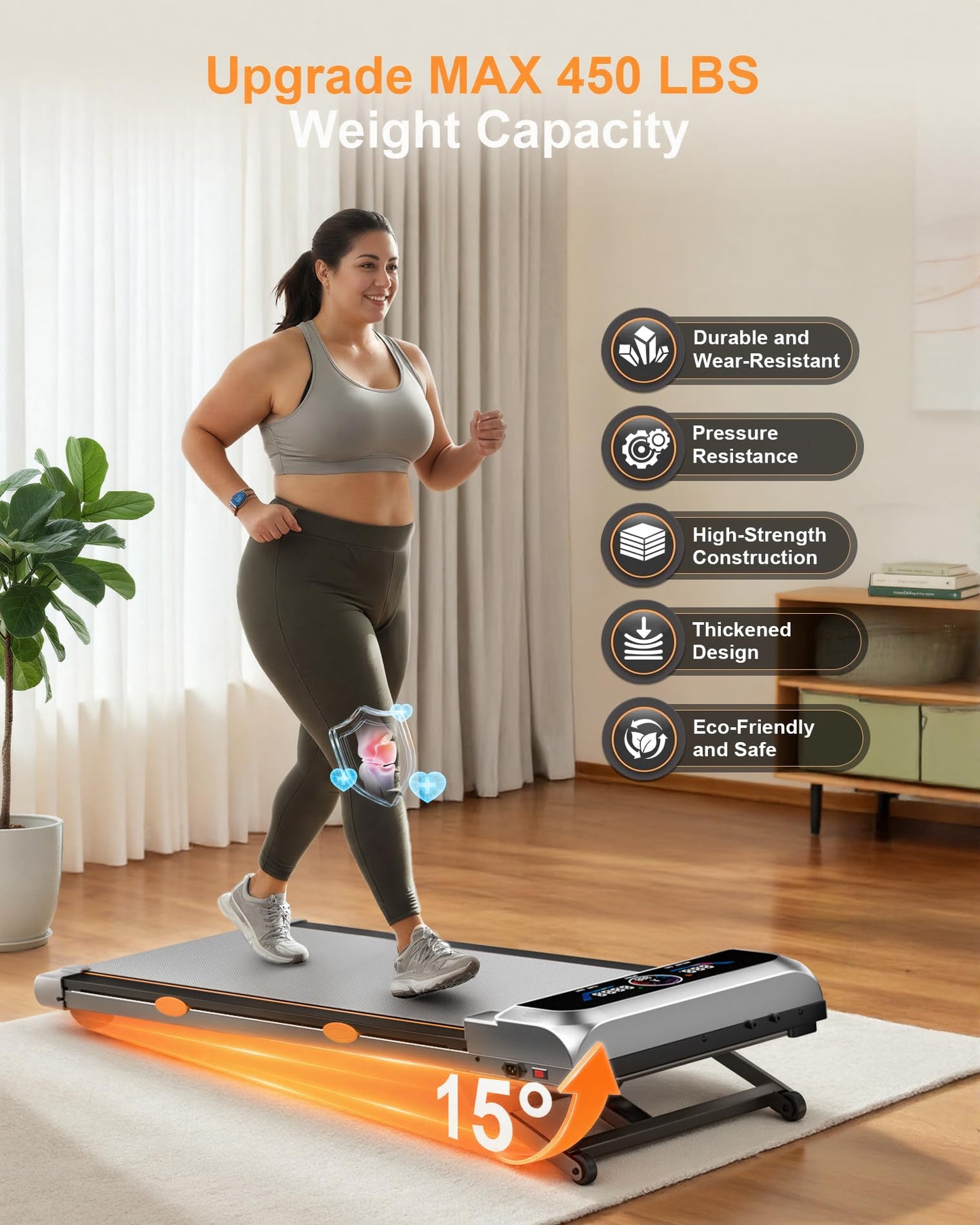Walking Pad Treadmill with 15% 12-Level Auto Incline & UI Screen, Trisomy 3.5HP Foldable Under Desk Treadmill with Bluetooth Speaker, Portable Treadmills for Home Office 450LBS, Remote, RGB Light