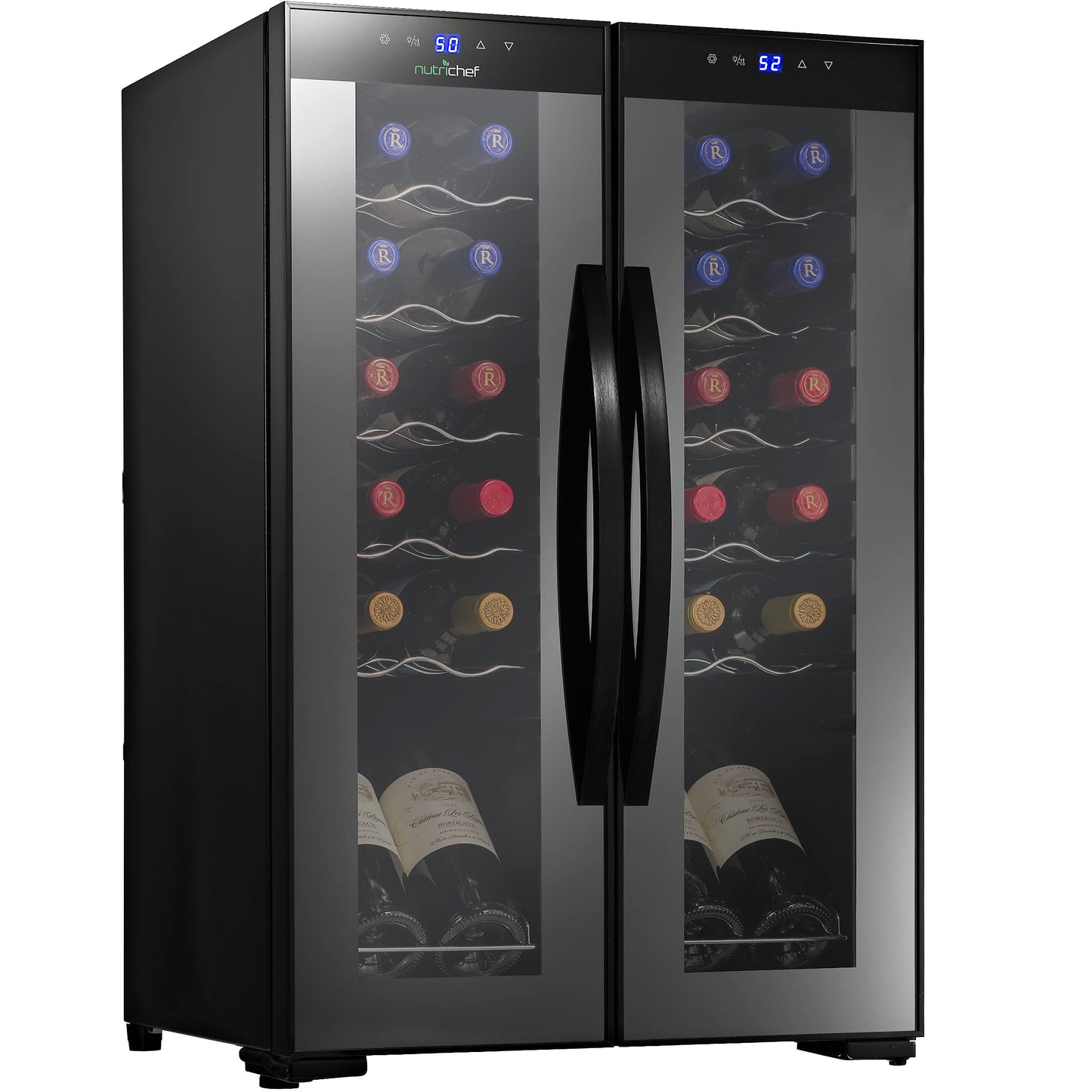 Nutrichef 24 Bottle Wine Fridge | Dual Zone Wine Chiller | Adjustable Temperature 41°F to 64°F | Ultra Quiet Operation | Wine Cooler For Home & Office | Free Standing 31x19x20 IN | Black