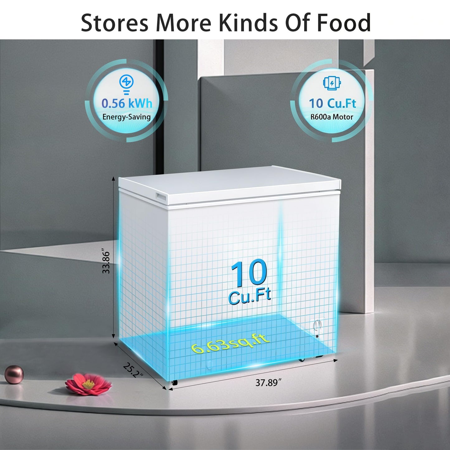 Large Chest Freezer, 10 Cu.Ft Commercial Deep Freezer with 8 Level Adjustable Temperature(-11.2°F to 10.4°F), Energy Saving Freezer with Removable Basket, Universal Wheels, White