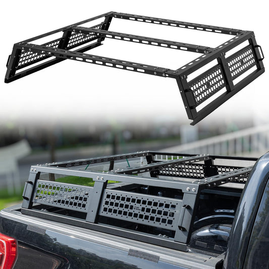 JOYTUTUS Full Size Truck Bed Rack, Overland Bed Racks for Trucks Compatible with F150 F250 F350 Silverado Sierra Ram, 11.8 Inch High Truck Bed Rack for Roof Top Tent, with Wider Molle Panel