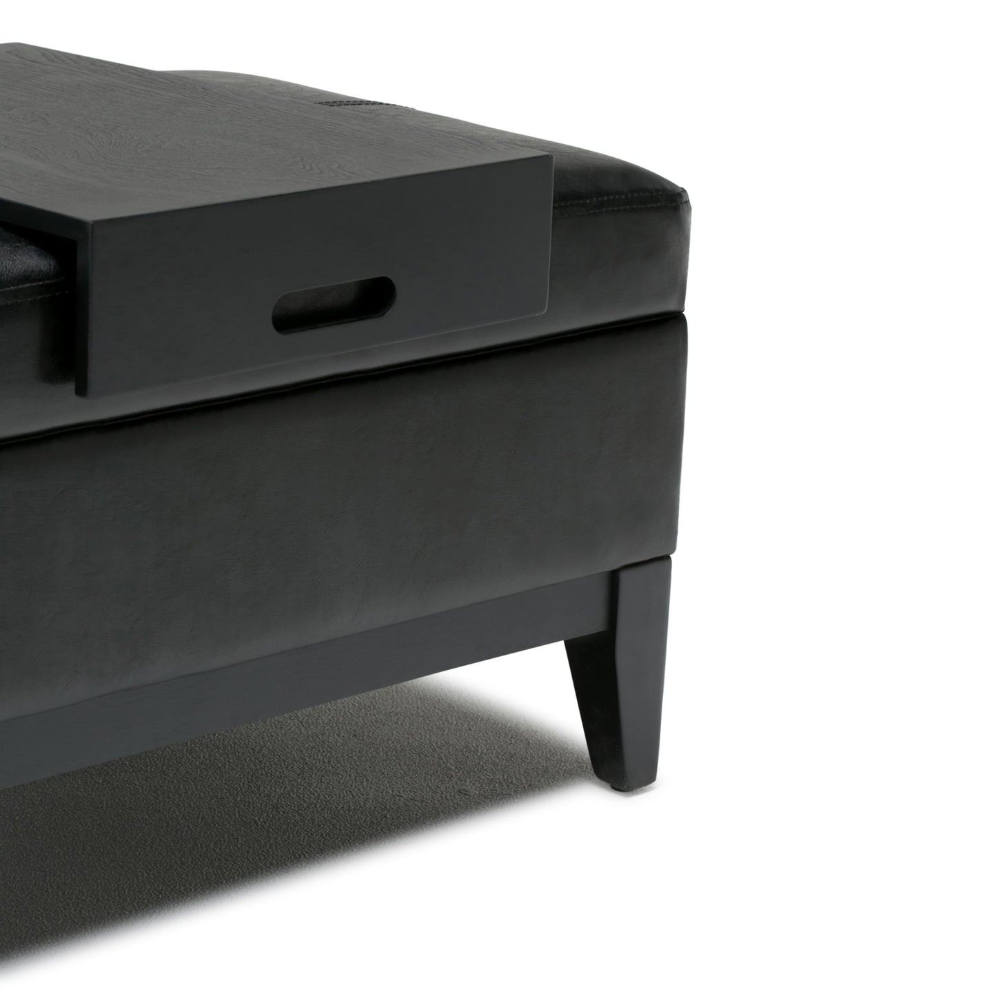 SIMPLIHOME Oregon Storage Ottoman Bench with Tray - 42 inch Wide Upholstered Vegan Leather Rectangle Ottoman Bench in Midnight Black, Transitional Tufted Ottoman for Living Room with Lift-Up Lid