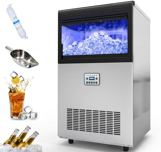 YITAHOME 132lbs Ice Maker Machine Commercial Under Counter Ice Maker, ETL & DOE Certificated Commercial Large Ice Makers Freestanding for Home Cafe Bar Restaurant 55pcs with 33lbs Storage Bin