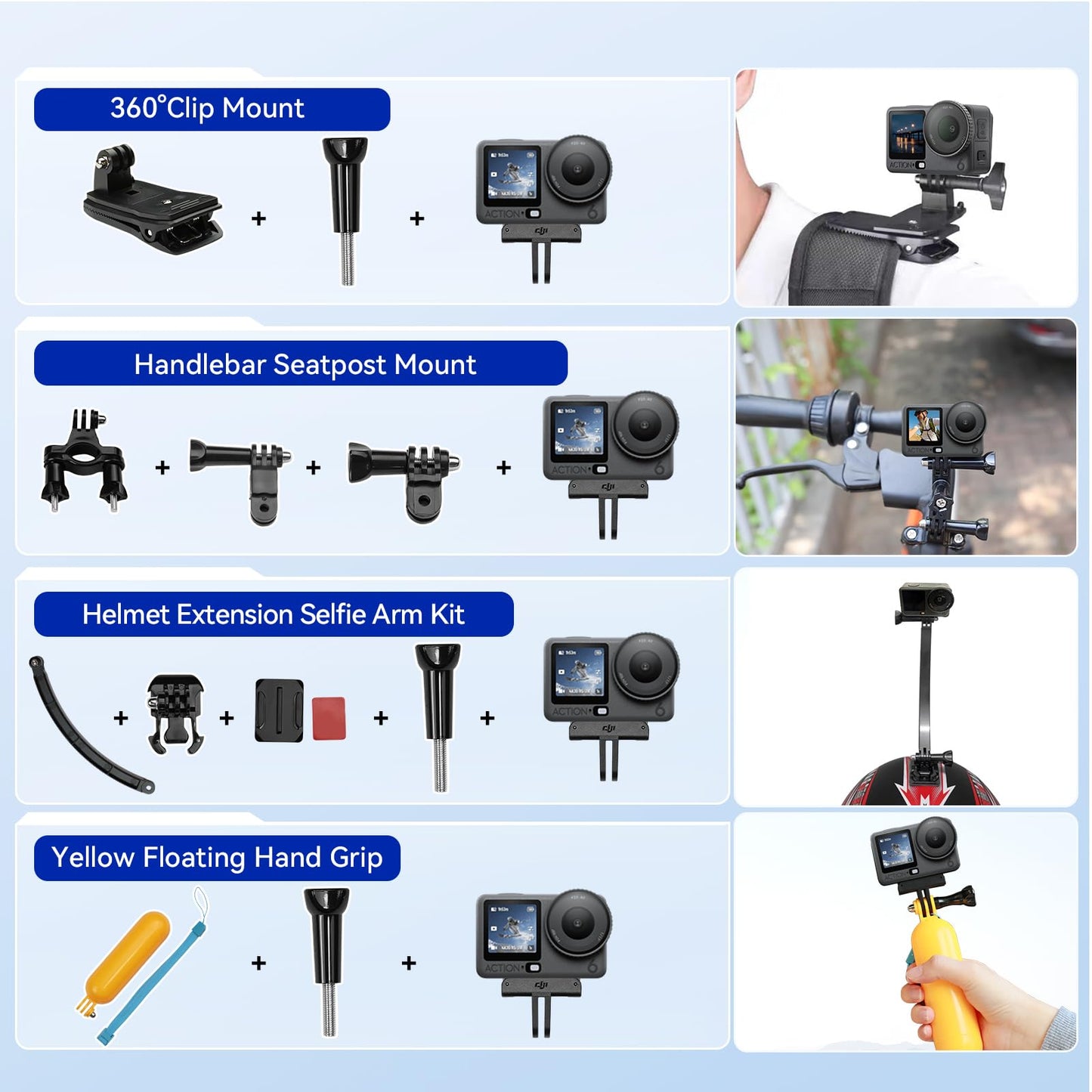 DJI Osmo Action 6 8K Waterproof Action Camera Bundle, 1/1.1" Square Sensor, Variable Aperture of f/2.0–f/4.0, 50GB Built-In Storage, Original Essential Combo + 58 Piece Accessory Kit + Extra 64GB Card