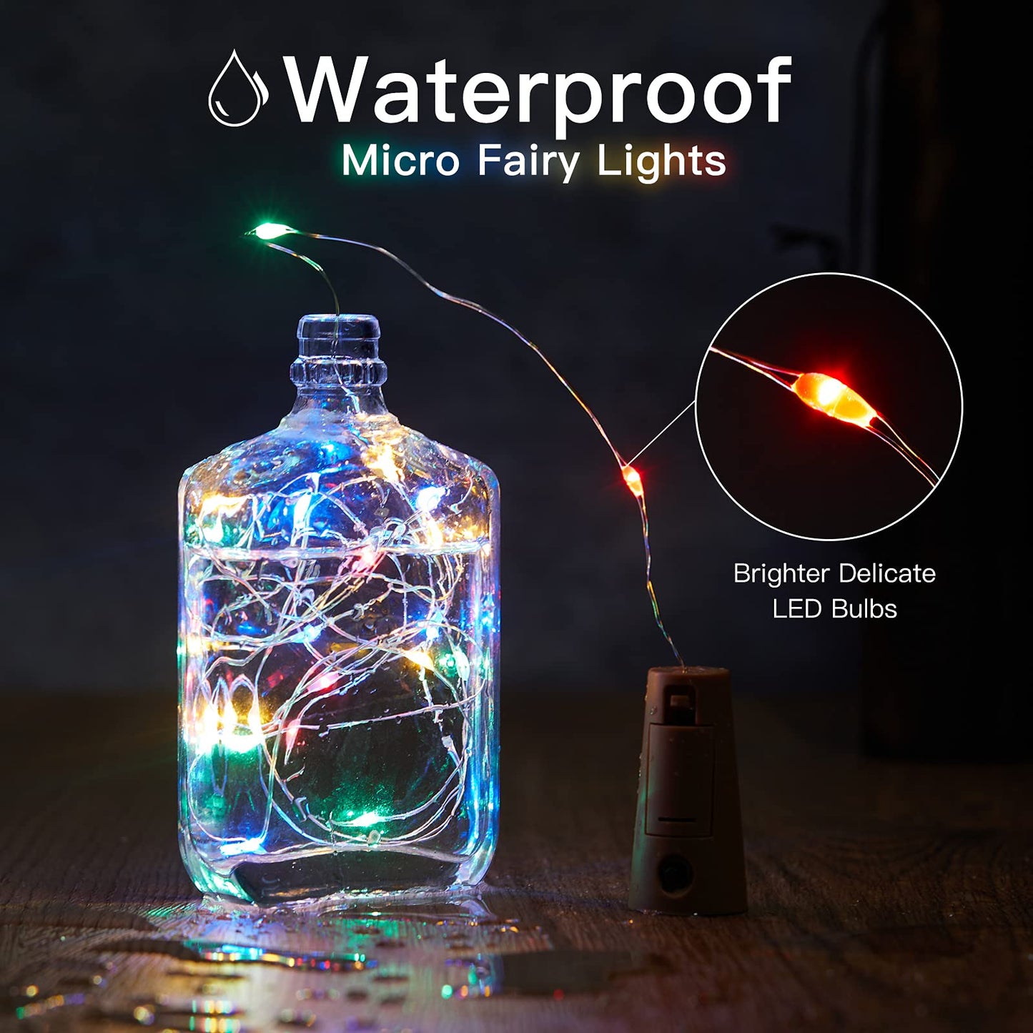 Brightown Wine Bottle Lights - 12 Pack LED Cork Fairy Lights, Waterproof, Copper Wire, Multicolor