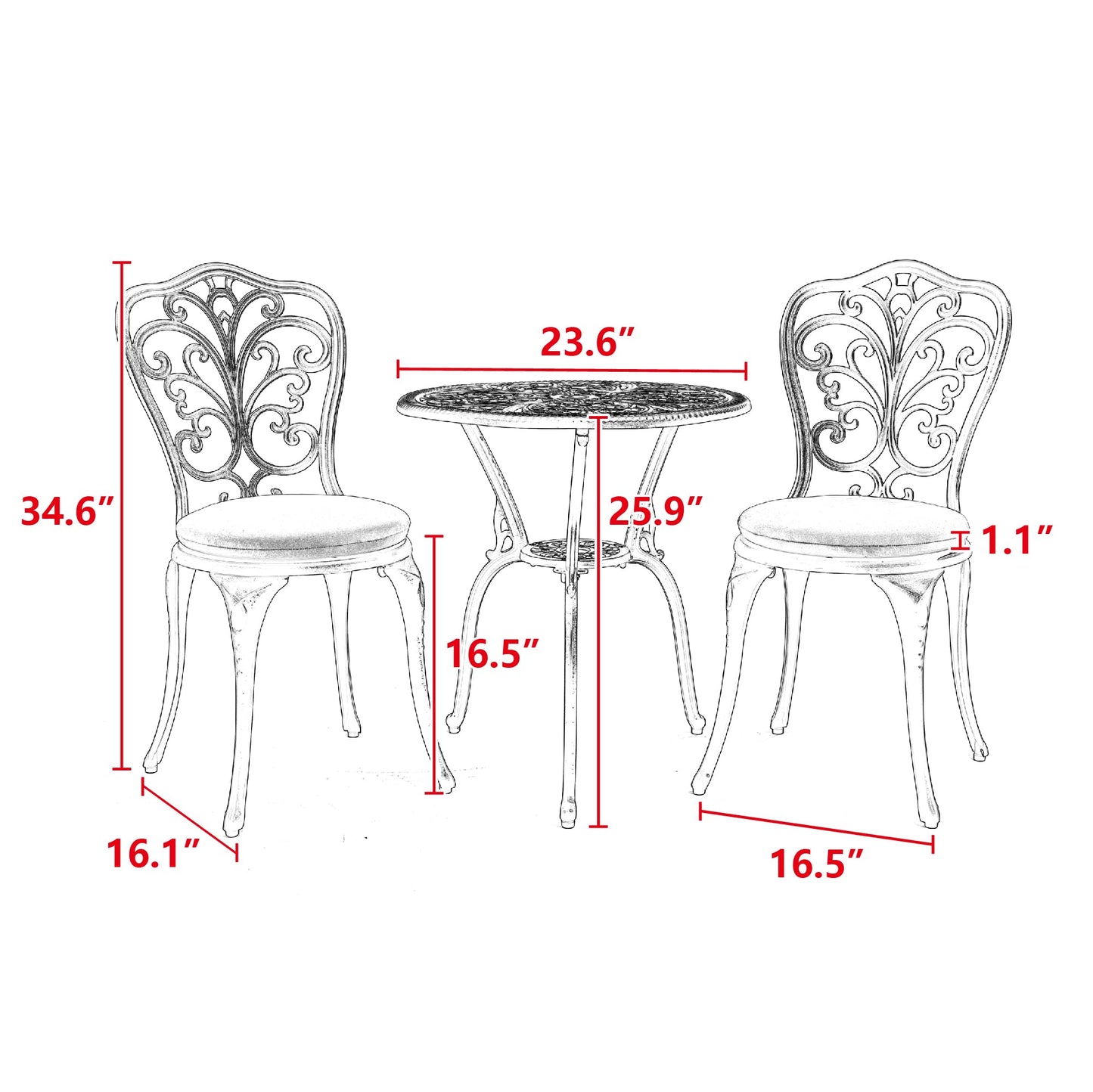 GDFStudio 3-Piece Outdoor Cast Aluminum Patio Bistro Set, Outdoor Bistro Furniture Set with Round Table and 2 Chairs for Patio, Balcony, Porch, Garden & Backyard, Weather-Resistant Patio Set, Black