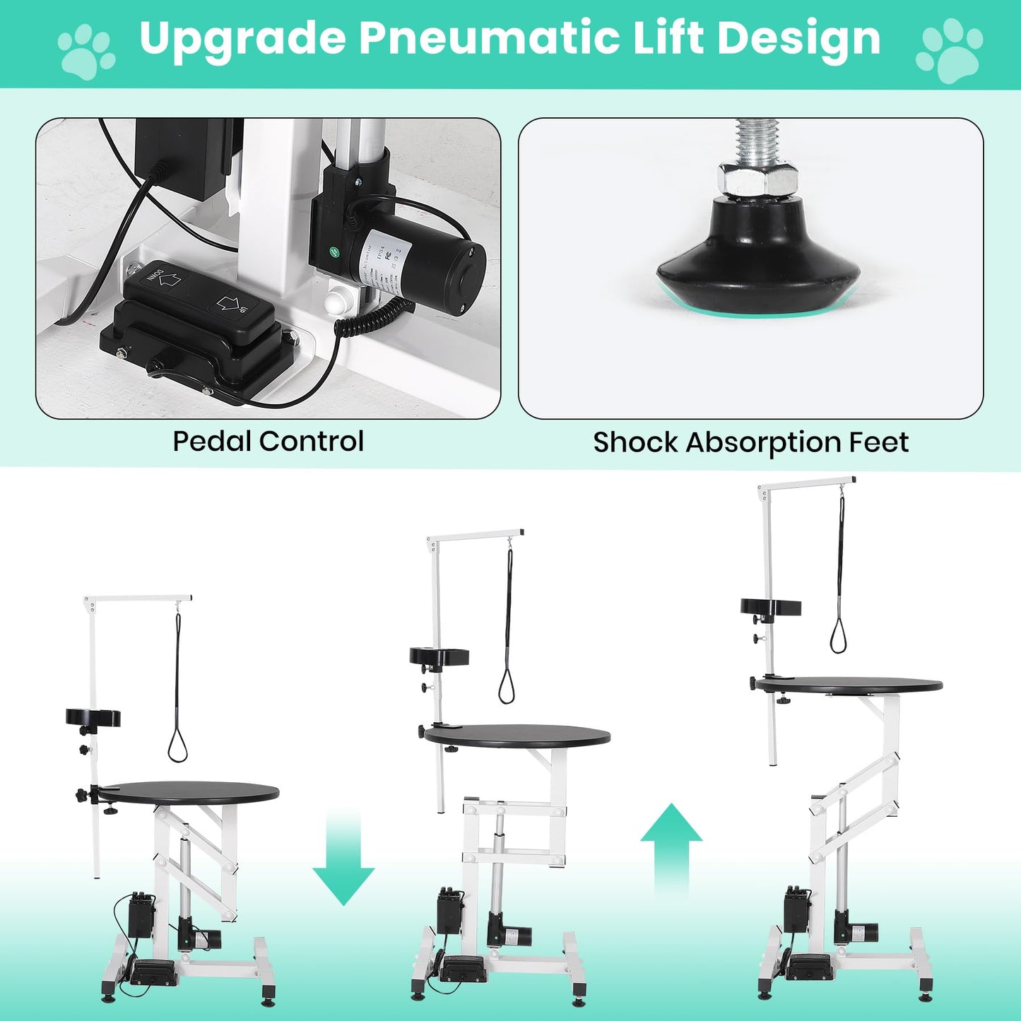 24 Inch Electric Dog Grooming Table, Rotating Grooming Desktop for Small Pet, with Overhead Arm, Foot Remote, Tool Organizer, Capacity 250LBS