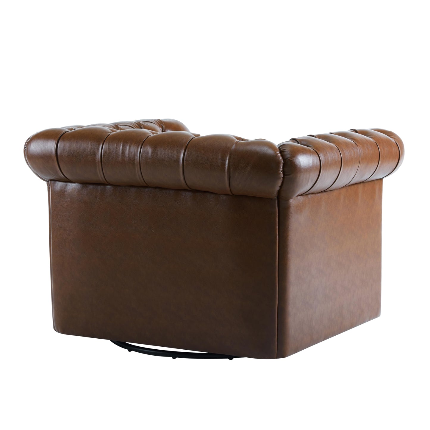 Christopher Knight Home Oakley Chesterfield Faux Leather Upholstered Club Chair, Button-Tufted 360° Swivel Sofa, Scrolled Arm Living Room Sofa, No Assembly Required Furniture, Dark Brown