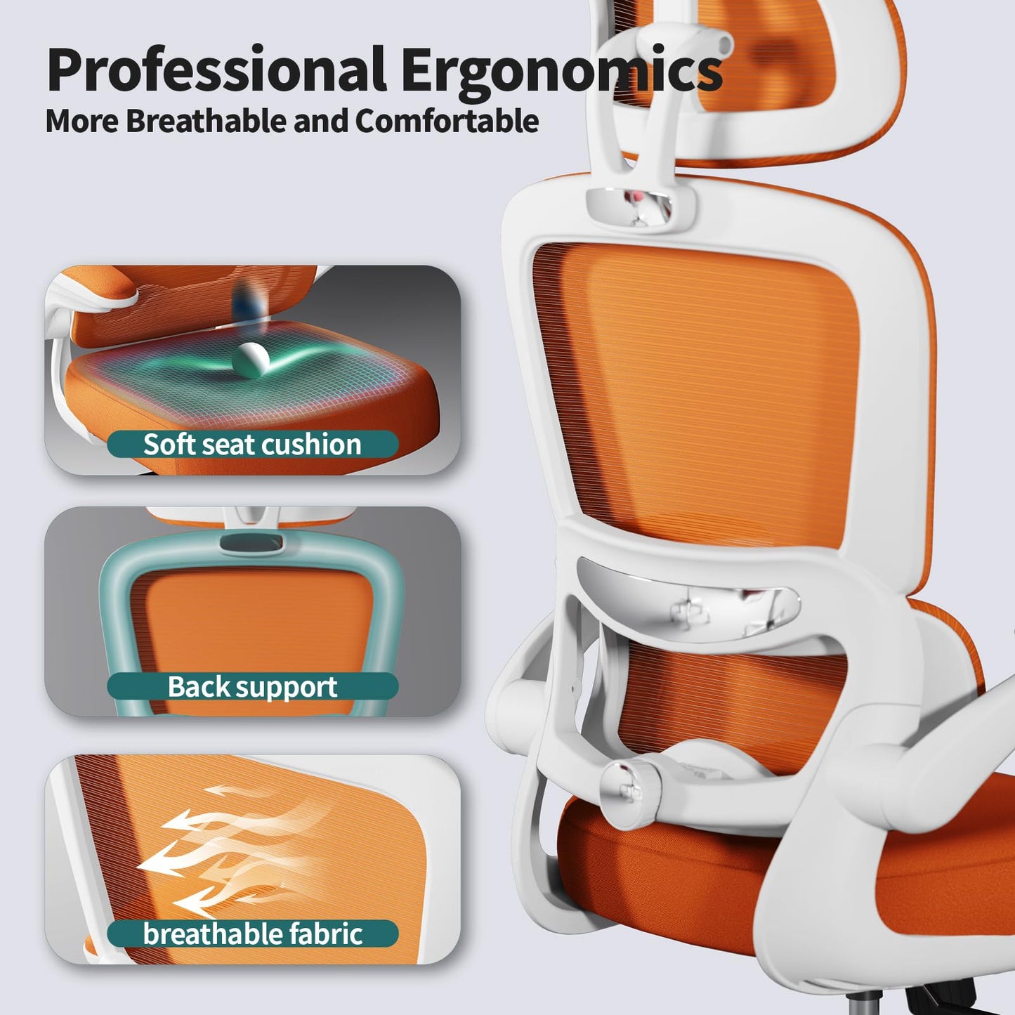 TRALT Office Chair Ergonomic Desk Chair, 330 LBS Home Mesh Office Desk Chairs with Wheels, Comfortable Gaming Chairs (Burnt Orange)