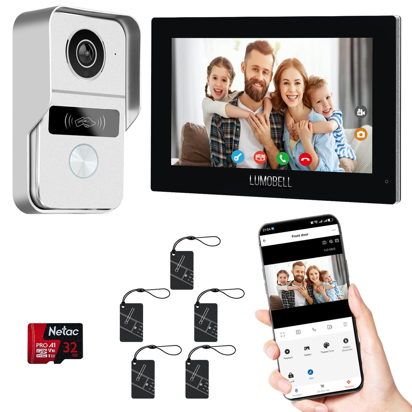 LUMOBELL 2-Wired Video Intercom System with 7 inch Touch Screen, Timbre con cámara & 140° Wide Angle, Video Recording, Tuya app Remote Control, Playback, Motion Detection, for Villa Apartment House