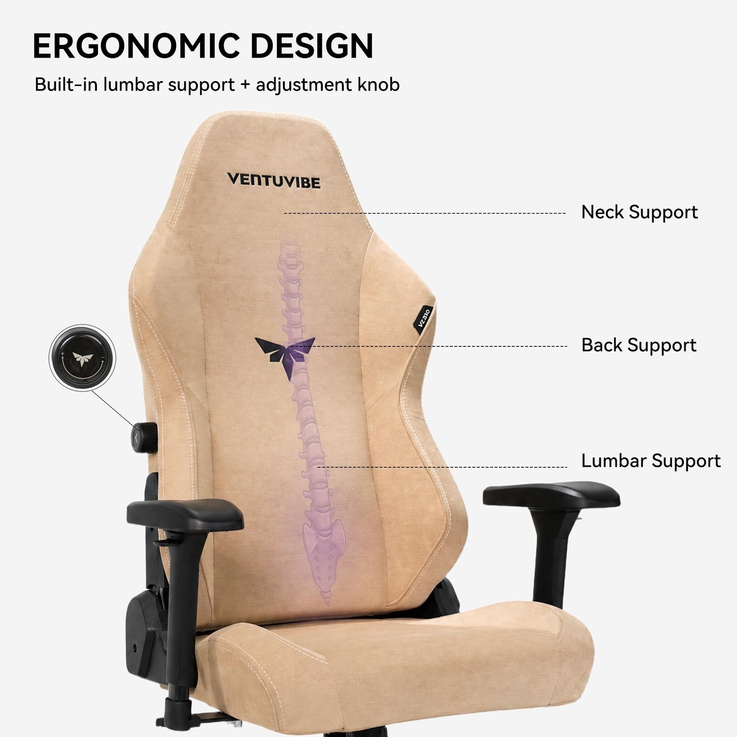 VENTUVIBE Gaming Chair - High Back Ergonomic Computer Chair with Lumbar Support, Video Game Chair-4D Adjustable Armrests,170° Reclining & 320lb Capacity,Fabric,Desert Yellow
