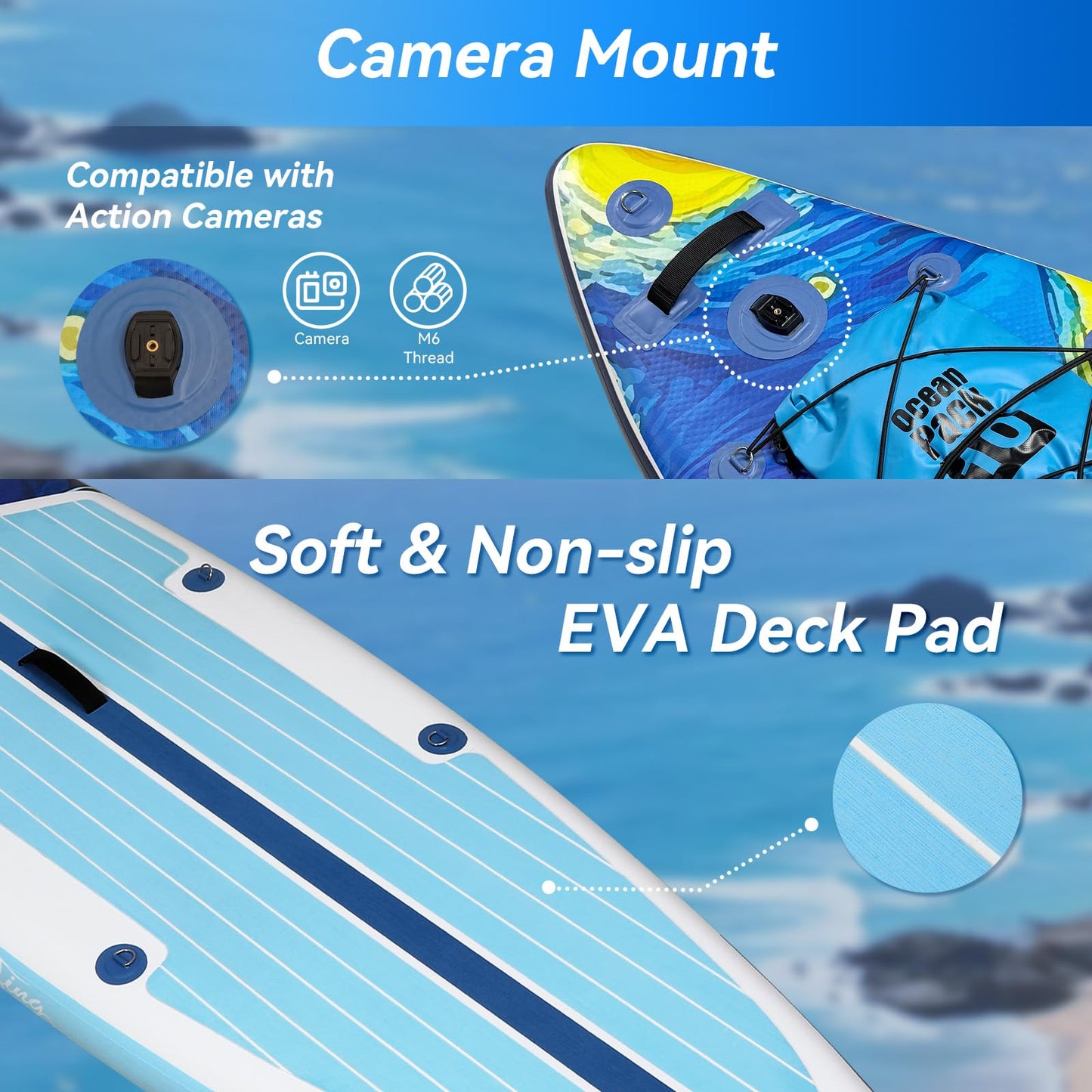 YUSING Inflatable Paddle Board with Seat, 11' x 33'' x 6" SUP, Paddle Boards for Adults, Non-Slip Deck SUP Paddle Board with Premium Kayak and SUP Accessories,3 Removable Fins (Starry Sky Blue)